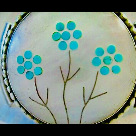 2XHP💕Vintage Zuni MOP Turquoise Sterling Bracelet - Picture 3 of 11